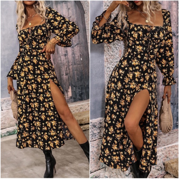 Boho Floral Print Ruffle Sleeve Maxi Dress - Picture 8 of 8